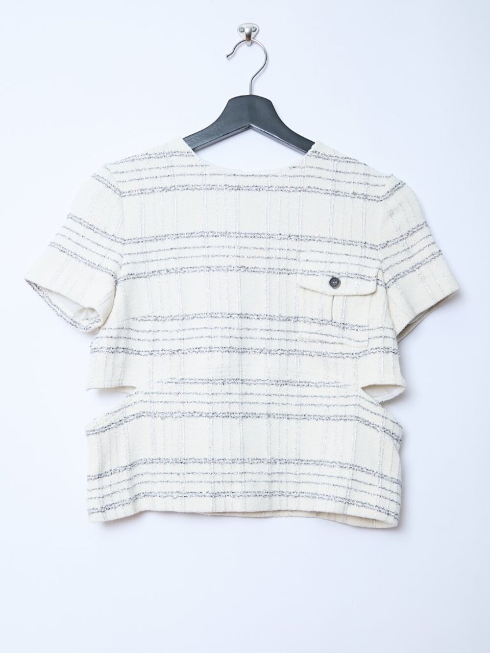 MSGM textured boucle tweed cutout metallic striped top old money medium IT 42